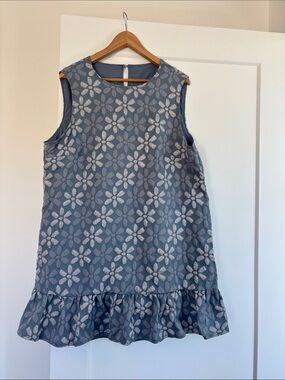 Blue Floral Sleeveless Ruffle Hem Dress xxl